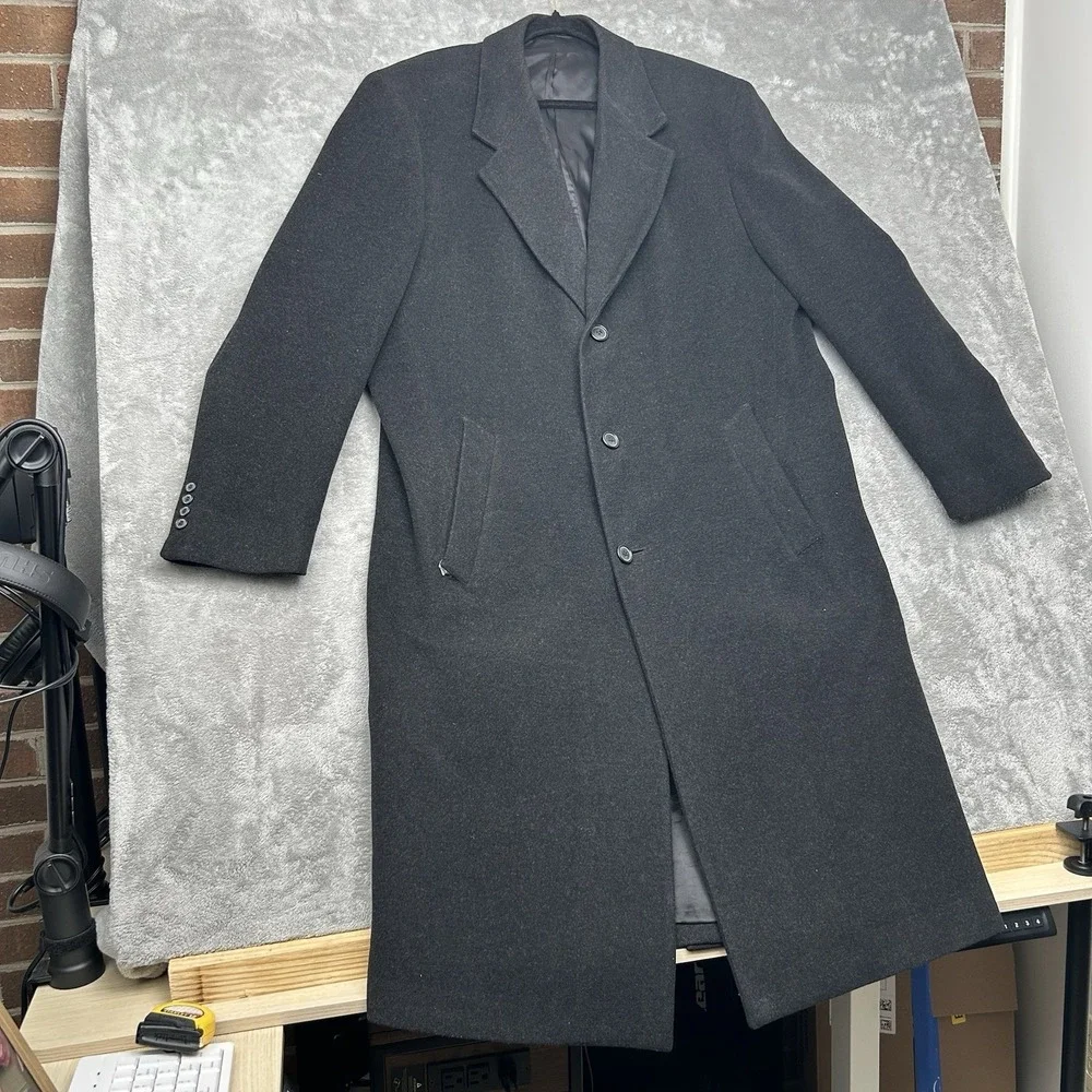Bill Bass Mens Black Label Long Dress Coat Size 44L Lambswool - READ DESCRIPTION